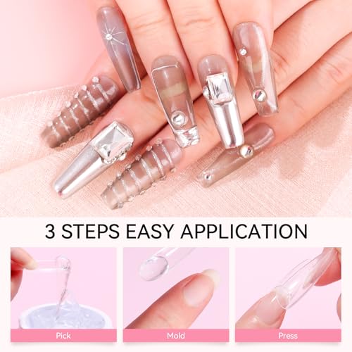 Makartt Solid Gel Builder Mini Kit for 3D Gel Nail Art - 15ML 4 in 1 Nail Extension Gel, 4pcs Silicone Molds, 1 Sculpting Brush, UV Glue for Acrylic Nails Rhinestones Gel Molding Manicure Hard Gel Kit