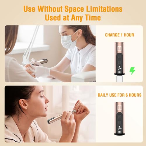 Professional Nail Drill Kit, Electric Nail File for Acrylic/Gel Nails,12 Bits, Adjustable Speeds, Portable Cordless Electric Nail Tools for Home & Salon Use