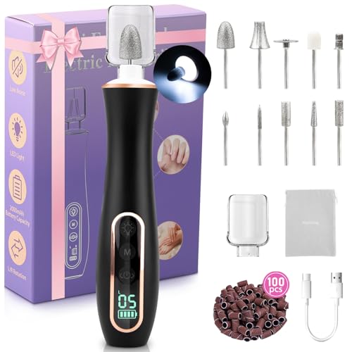 Professional Manicure Pedicure Kit, Cordless Electric Nail File Set, 360° LED Light Nail Drill Machine with LCD Display, 10 Speeds Rechargeable Nail Drill for Gel Nail Thick Toe Nails Christmas Gifts