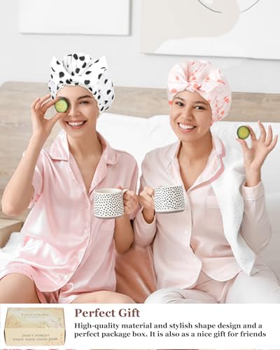 Shower Cap Luxury Shower Caps for Women Reusable Waterproof Hair Cap for Shower with Adjustable Bowknot Hair Bath Cap (Pink)
