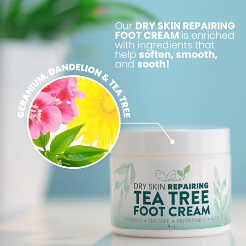 Eva Naturals Tea Tree Foot Cream - Foot Lotion with Peppermint, Menthol and Spearmint - Soothing Foot Cream Treatment for Dry Cracked Heels and Feet