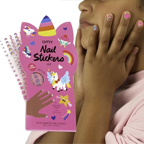 Omy Unicorn Nail Stickers for Kids - 200 Stickers, Waterproof, Durable, Fun, Creative Designs | Strong Enough to Last Through Hand Washing - Easy to Apply, Safe, Non-Toxic | Age 3 and Up