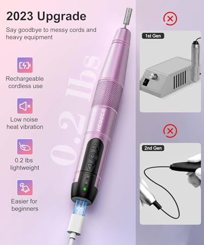 Electric Nail Drill Cordless, Electric Nail File Buffer Drill Machine for Natural Acrylic Gel Nails, Rechargeable Electric Manicure Pedicure Set