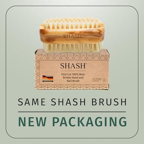 Made in Germany - SHASH + KELLER 100% First Cut Boar Bristle Nail Brush - Gently Removes Dirt and Grime for Clean Hands - Exfoliates Skin for Soft, Smooth Texture, Wood (Olive)