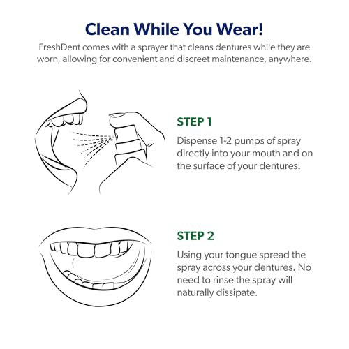 EverSmile FreshDent Denture and Partial Denture Cleaner + Teeth Whitening Spray – Travel Size Alternative to Cleaning Tablets That Eliminates Bacteria and Fights Bad Breath – 50ml + 10ml Pack