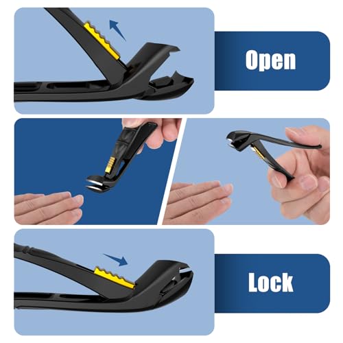 Nail Clippers for Seniors Thick Toenail, Professional Fingernail Toenail Clippers with Catcher, Sharp Wide Opening and Long Handle Nail Cutter for Men Women, Black