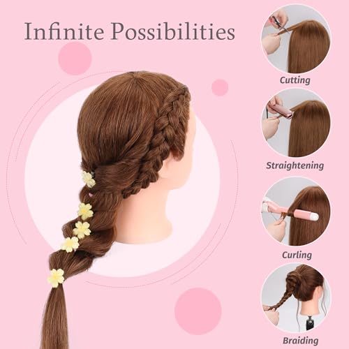 Mannequin Head Human Hair 22"-24" Female 100% Human Hair Mannequin Head Hair Styling Cosmetology Manikin Head Doll Head for Hairdresser with Clamp Holder and Tools (dark brown)