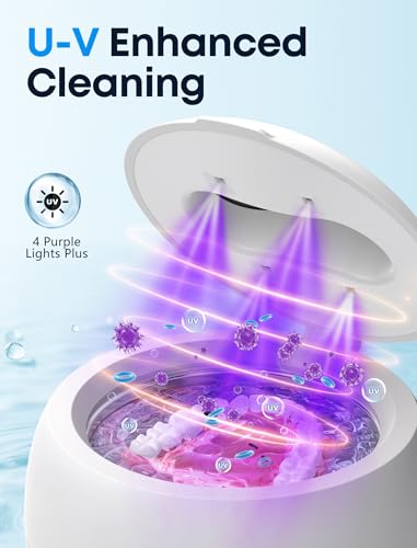 Ultrasonic Retainer Cleaner, 45kHz Denture Cleaner Machine with 3 Modes, 200ML Dental Cleaning Pod for Dentures, Mouth Guards, Aligner, Night Guard, Braces, Jewelry (White)