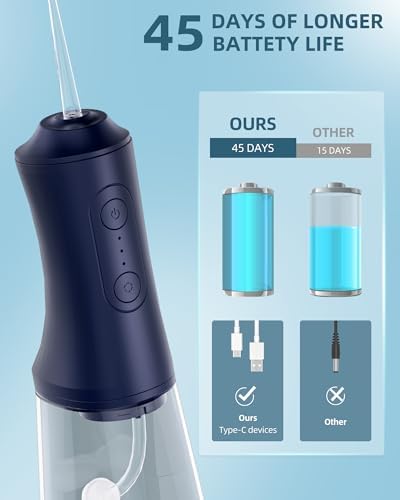 Water Flosser, Water Dental Flosser Pick for Teeth, 300ML IPX7 Waterproof Oral Irrigator, 3 Modes 4 Replaceable Jet Tips, Professional Flossing Cleaning Picks for Home Travel Gums (Mid Night Bule)