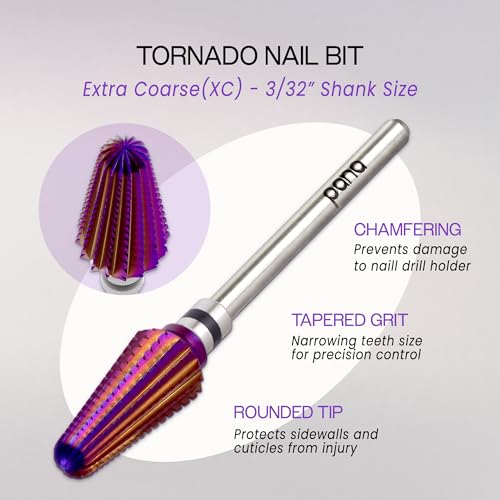 PANA 3/32" Purple Tornado Carbide Nail Drill Bit for Acrylics, Nail Extension, Gel Polish Removal Nail Salon Manicure Pedicure Electric File Tools (Extra Coarse - XC)