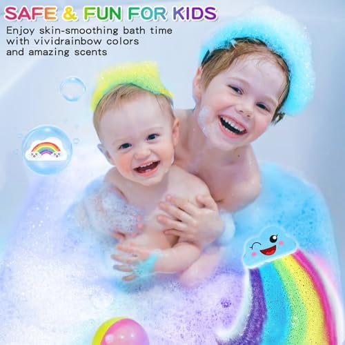Rainbow Bath Bombs Gift Set, Handmade Organic 8 Pcs Bath Bombs for Kids Girls, Natural Kids Bubble Bath Fizzy, Easter Basket Stuffers Easter Gifts