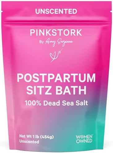 Pink Stork Postpartum Sitz Bath Soak: Dead Sea Salt for Perineal Care & Cleansing, Postpartum Recovery, Labor and Delivery Essentials, Women-Owned, Unscented, 16 oz