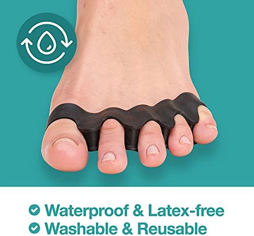 ZenToes Silicone Toe Spacers and Separators for Correct Toe Alignment, Bunion Relief, Hammertoe Straightener, Gel Orthopedic Corrector - 2 Pairs (Black)
