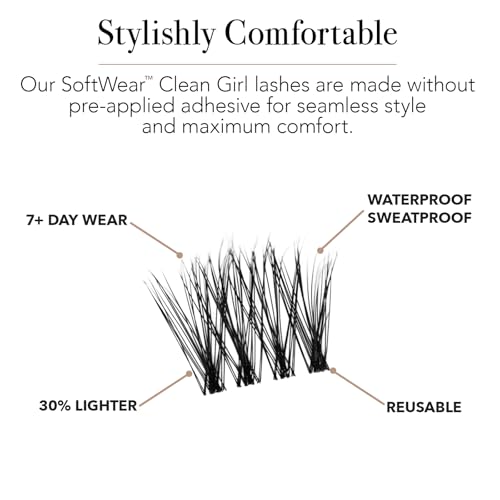 Pro Lash SoftWear Clean Girl Mini Lash Clusters Kit - Natural-Looking, Lightweight Lashes - 7-Day Cluster Eyelash Extensions - False Eyelashes Plus Adhesive and Tweezers - Cat Eye No. 39