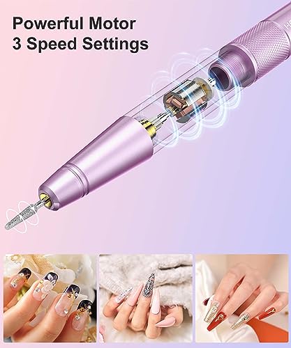 Electric Nail Drill Cordless, Electric Nail File Buffer Drill Machine for Natural Acrylic Gel Nails, Rechargeable Electric Manicure Pedicure Set