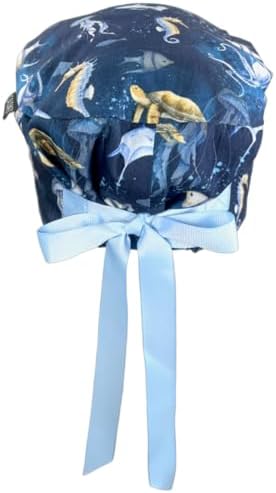Euro Style Scrub Cap for Women & Men with Ribbon Ties & Buttons, Head Cover for Long or Short Hair