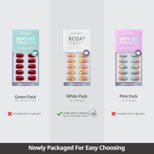 BTArtbox Press On Nails Almond - 3D Cherry Medium Red French Tip Press On Nails with Glue for Women, Opaque Soft Gel Glue On Nails in 15 Sizes - 30 Stick On Nails Kit, Pinky Swear