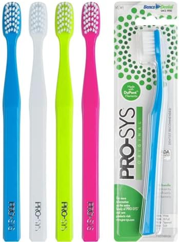 PRO-SYS® Soft Toothbrush for Adult with Sensitive Teeth & Gums, ADA Accepted, with 35-Tuft Wide Dupont® Tynex® Bristles, Pack of 4