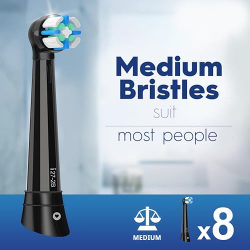 IO Replacement Heads Compatible with Oral B iO 2/3/4/5/6/7/8/9/10 Series Electric Toothbrush, Medium Bristles Brush Heads Compatible with Oral B, Deep Clean and Sensitive Care, 8 Pack Black/White