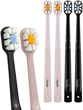 Lindo Polishing Toothbrush - for Sensitive Gums and Teeth, 12000+ Ultra Fine Bristles, Soft and Gentle, Deep Clean, Pack of 4 (Original Black, Beige, 4 Pack)
