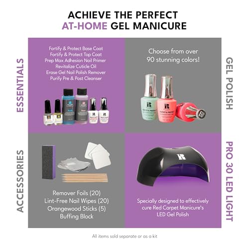 RC Red Carpet Manicure Fortify & Protect LED Gel Top Coat – High Shine Top with Vitamin A & Biotin, Long-Lasting, Strengthens Nails, No Chipping or Peeling (0.3 Fl Oz)