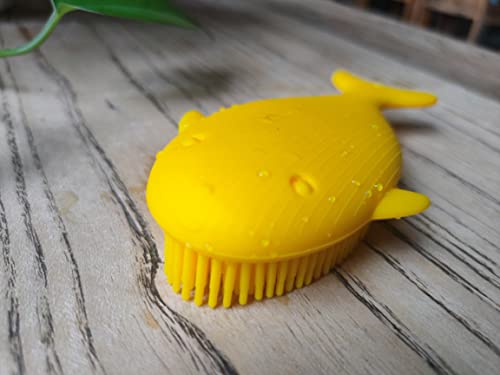 Premium Sensory Brush for Kids or Autism,Soft Silicone Body Scrubber,2 in 1 Sensory Room Occupational Therapy Sensory Brushes,Silicone Loofah,Pet Shower Brush Bath Brush Shampoo Brush(Whale-Yellow)