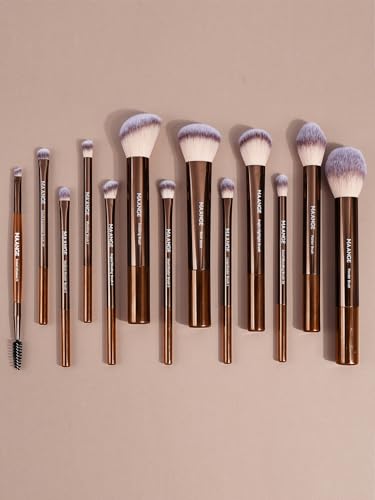 MAANGE 13 PCS Makeup Brushes Professional Make Up Brushes Premium Synthetic Powder Concealers Brushes Travel Makeup Brush Set with Case (Coffee)