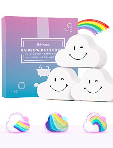 Somall Ribivaul Rainbow Bath Bombs XXXL Size 6.5 oz 3 Handmade Bath Bombs with Natural Ingredients, Bath Bomb for Kids with Colorful Bubbles, Great Gift Idea for Halloween, Christmas
