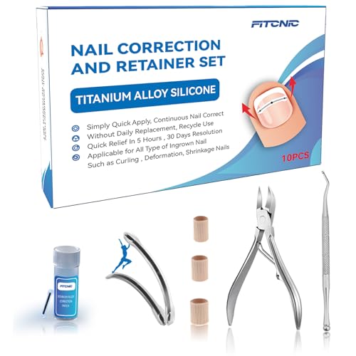 Titanium Alloy Ingrown Toenail Treatment, Ingrown Toenail Corrector Kit Specially Designed for Curved Nail Repair with Clip & Pusher & Protector Tool