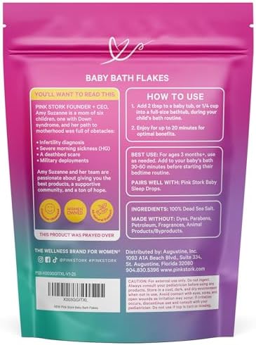 Pink Stork Baby Bath Flakes – Pure Magnesium Chloride Bath Soak for Infants + Toddlers – Fragrance-Free, Non-GMO, No Melatonin – Supports Bedtime Routine, Skin Comfort + Wellness – 16 oz