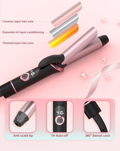 Mini Curling Iron for Travel, Dual Voltage Curling Wand with European, UK Plug Adapter, Small Wave Hair Curler for Short, Long Hair, Tiny Long Barrel Hot Tool Temp Control up to 410℉, 1 Inch