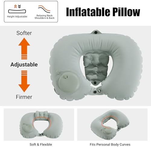 MABOZOO Inflatable Bath Neck Pillows for Tub & Shower - Head & Neck Support, Grey U-Shaped Travel Pillow for Airplane