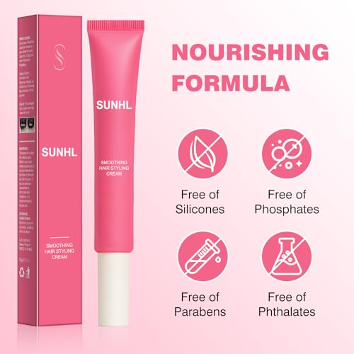 Sunnyholiday Styling Cream for Hair, Taming Wand 3-in-1 Formula Controls Flyaways, Smooths Frizz & Styles Edges Lightweight Hold, No Flaking, Slick Back Hair Products for All Hair Types (0.6 oz.)