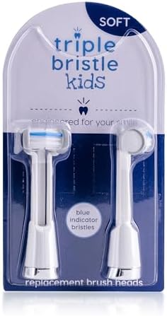 Triple Bristle Kids Sonic Toothbrush | 2 Pack Replacement Head Refill | 3-Sided Brushing to Clean Teeth and Gums | Dentist Created & Approved | Safe on Braces
