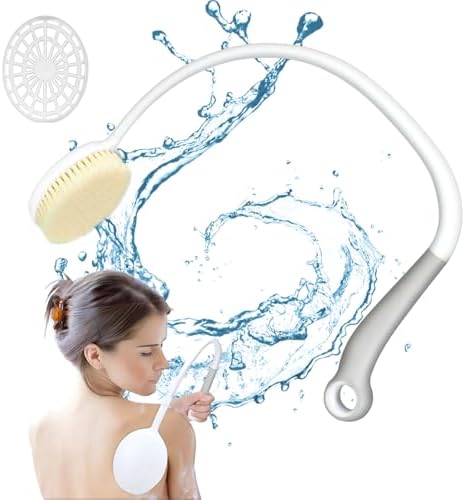 Long Handle Body Scrubber, Back Scrubber for Shower, Natural Bristle Body Brush for Exfoliating Use Wet or Dry - U Shape