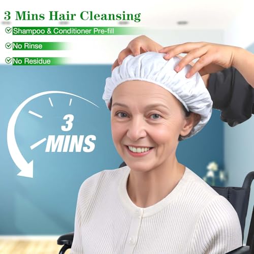Shampoo Caps No Rinse, 12 Pack Waterless Shampoo Caps for Bedridden Patients and Elderly, Rinse Free Hair Washing Shower Caps for Post Surgery, Hospital, Camping