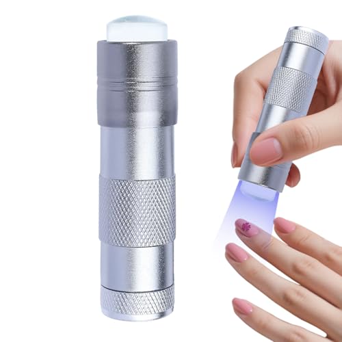 Handheld Nails Art UV Press Light, UV Lamp with French Nail Stamper Head Art Stamp Polish Print Quick Dry Lamp Small Glow Flashlights with 12 LED Lights, Portable Light Nail Dryer for Gel