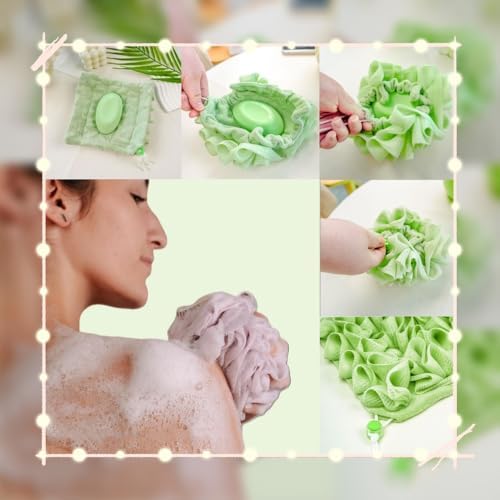 Washcloth Loofah Combo 2-in-1 Loufee Washcloth That Holds Bar Soap-Exfoliation Mesh Shower Ball for Body Wash & Smooth Skin+Free Loofah Dish Towel (Grey+Coffee+Pink)