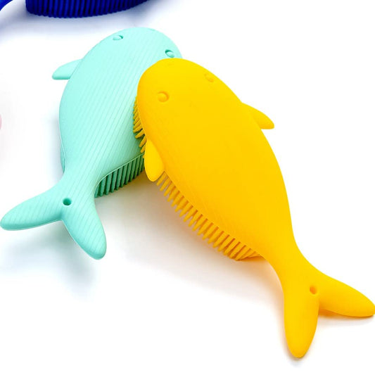 Premium Sensory Brush for Kids or Autism,Soft Silicone Body Scrubber,2 in 1 Sensory Room Occupational Therapy Sensory Brushes,Silicone Loofah,Pet Shower Brush Bath Brush Shampoo Brush(Whale-Yellow)