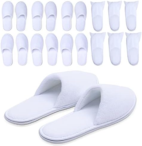 Spa Slippers, Disposable Slippers for Guests Bulk of 6 Pairs - Non-Slip Closed-Toe Premium White Spa Slippers Bulk with Travel Bags - Coral Fleece Hotel Slippers for Women and Men (6 Pair Medium)