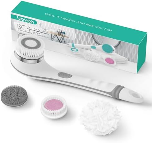 VOYOR Electric Body Brush Back Scrubber for Shower Rechargeable Exfoliating Bath Brush Powered Shower Brush with Non-Slip Long Handle Deep Cleansing, Exfoliation, Massaging Spin Brush BC100 (Gery)