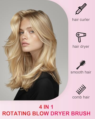 WEEYUM Rotating Hair Dryer Brush with 2 Detachable Brush Heads, 3 in 1 Hot Air Spinning Brush for Volumizer/Drying/Smoothing/Curling