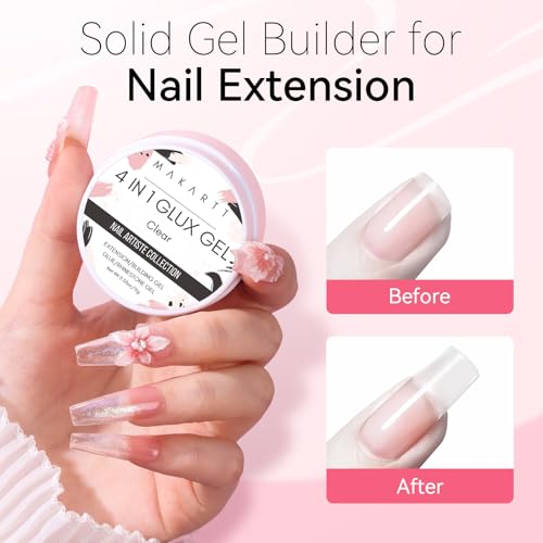 Makartt Solid Gel Builder Mini Kit for 3D Gel Nail Art - 15ML 4 in 1 Nail Extension Gel, 4pcs Silicone Molds, 1 Sculpting Brush, UV Glue for Acrylic Nails Rhinestones Gel Molding Manicure Hard Gel Kit