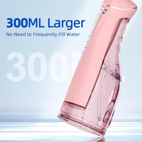 Water Flosser Teeth Pick: Rechargeable Cordless Oral Irrigator 300ML Portable Water Flosser for Braces IPX7 Waterproof Electric Waterflosser for Teeth Cleaning C101 Pink