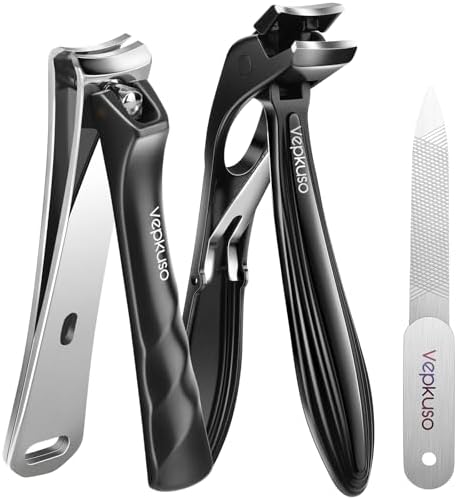Toenail Clippers&Nail Clippers for Seniors Thick Nails - Professional Nail Clippers Set for Men/Women, Manicure Kit with Angled Head, Stainless Steel Toe Nail Cutter & File (Black(BC))