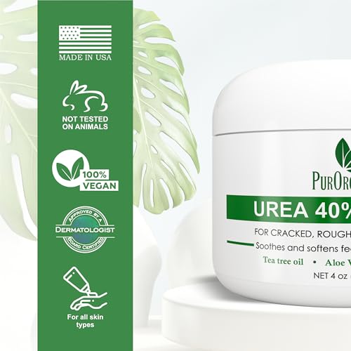 Urea 40% Foot Cream - Made in USA - Callus Remover - Moisturizes & Rehydrates Thick, Cracked, Rough, Dead & Dry Skin - For Feet, Elbows and Hands - With Pumice Stone and Brush