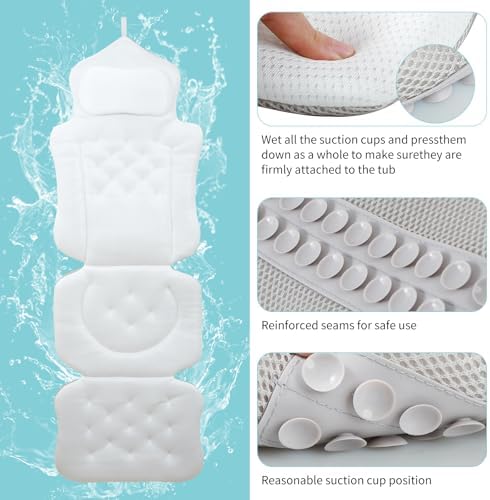 Full Body Bath Pillow for The Bathtub, Thick Bathtub Cushion with a Laundry Bag, Luxury Bathtub Pillow That Provides Support for The Head, Neck and Back, Measuring 51" x 17"