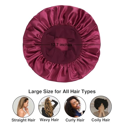 Satin Bonnet Silk Hair Bonnet for Sleeping Women Men Night Cap Sleep Bonnet Hat Hair Cap 9 Pack with Wide Band, Burgundy