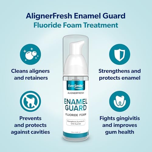 EverSmile AlignerFresh Enamel Guard Fluoride Foam – Aligner & Retainer Cleaner/Whitener with Enamel Protection – Strengthens, Protects & Whitens Teeth, Eliminates Bacteria – Fresh Mint, 1 Pack (50ml)