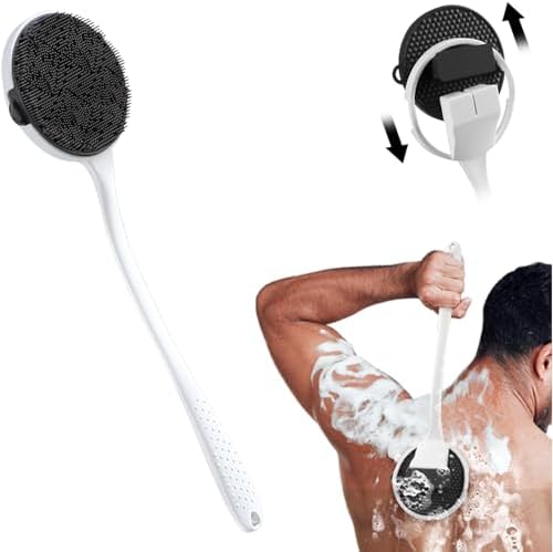 Silicone Back Scrubber for Shower, 2025 Upgrade 16 Inch Detachable Long Handle Body Brush, Loop Bristles Shower Brush for Exfoliating, Deep Cleansing for Men & Massage Can Produce Rich Foam